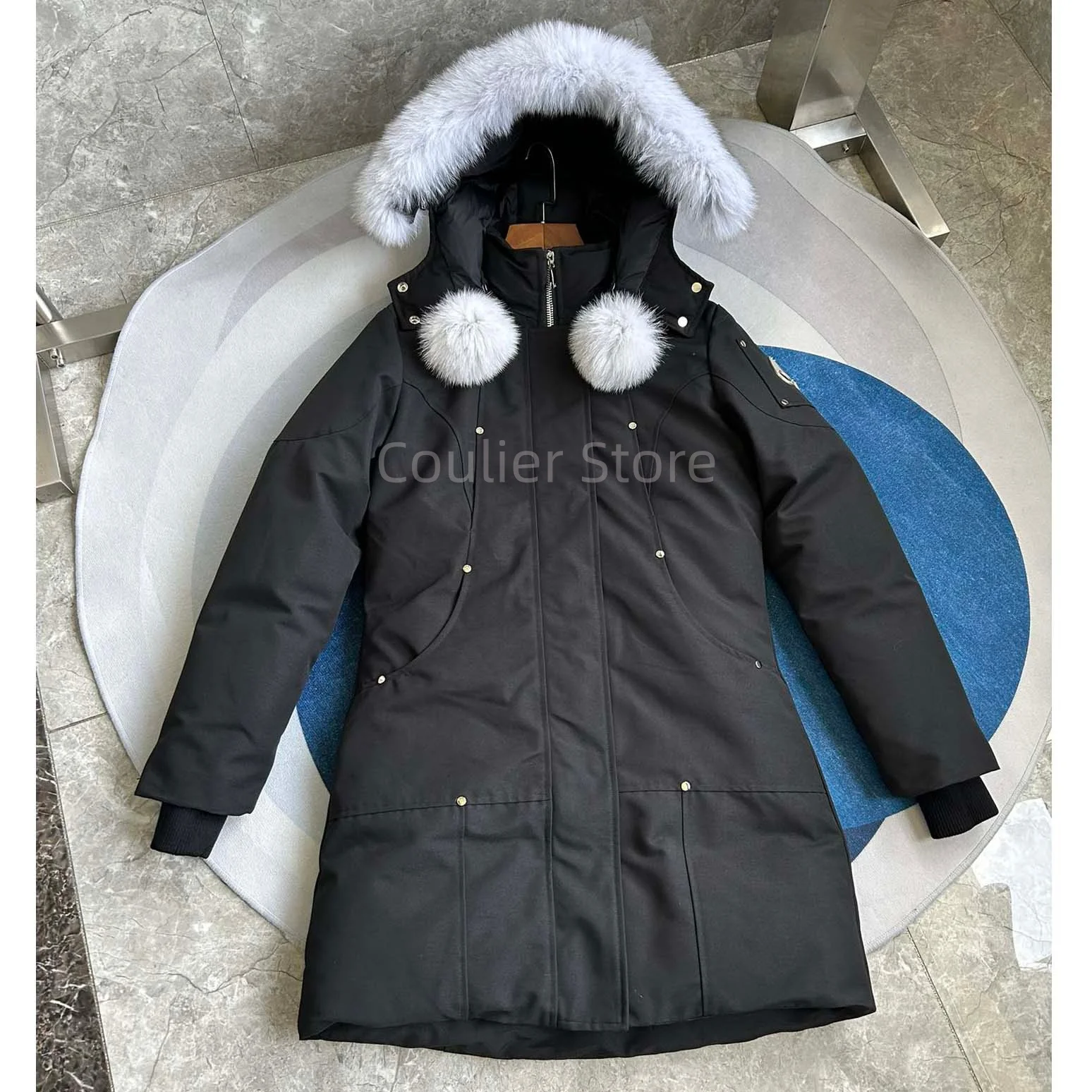 سترة نسائية كندية سفلية، معطف دافئ سميك، سترة نسائية بيضاء مناسبة للمناطق الثلجية الباردة للغاية