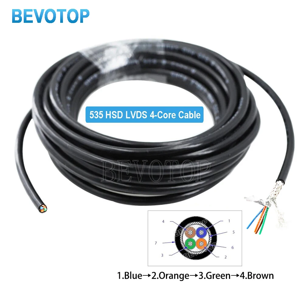 BEVOTOP HSD 535 4 Core Black 100 Ohm 1M/2M/3M/5M/10M PVC Insulated Shielded HSD LVDS 4-Core Cable for 4 Pin Connector