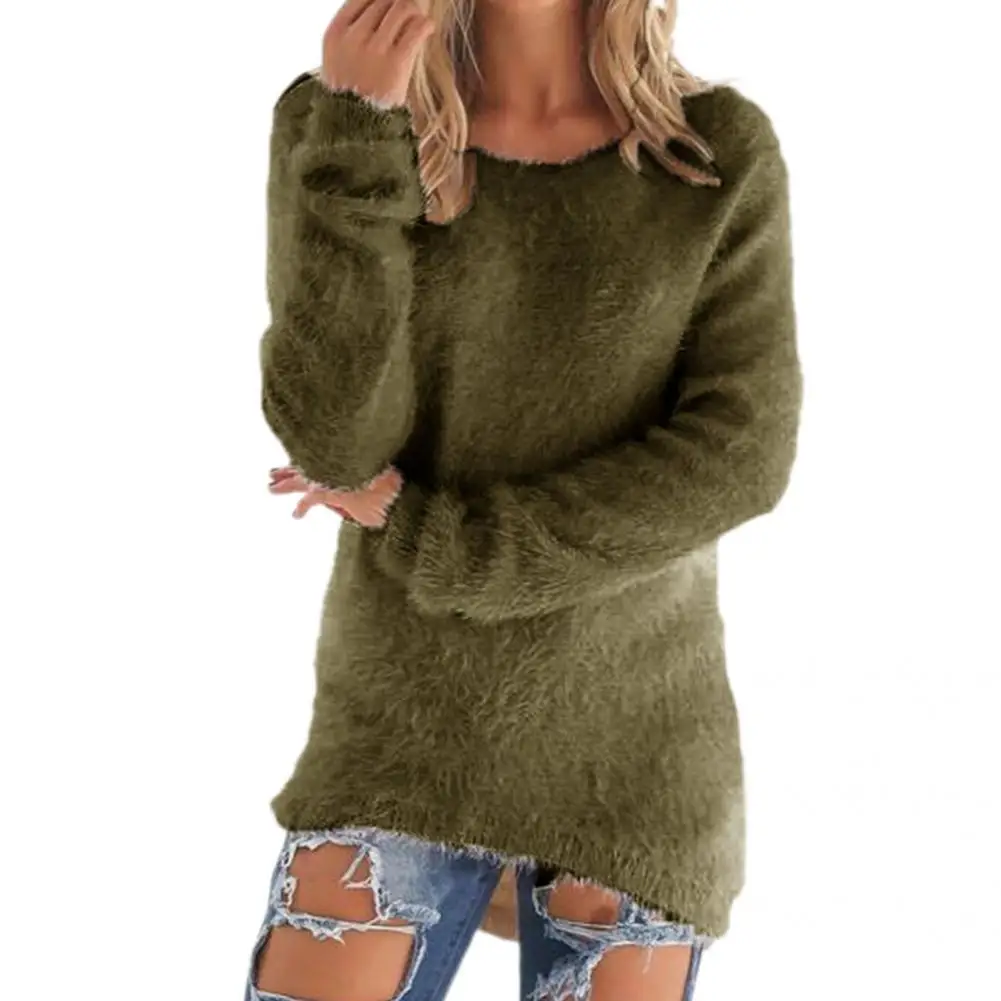 Popular Knitted Pullover Round Neck Soft Streetwear All-Match Fluffy Women Sweater