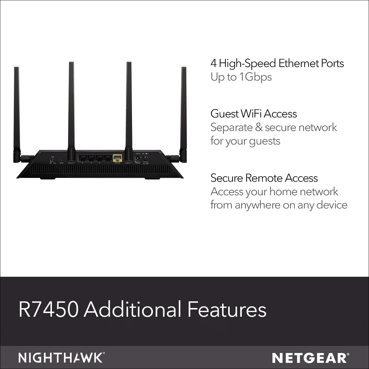 NETGEAR - Nighthawk AC2600 Roteador WiFi, 2.6Gbps, R7450
