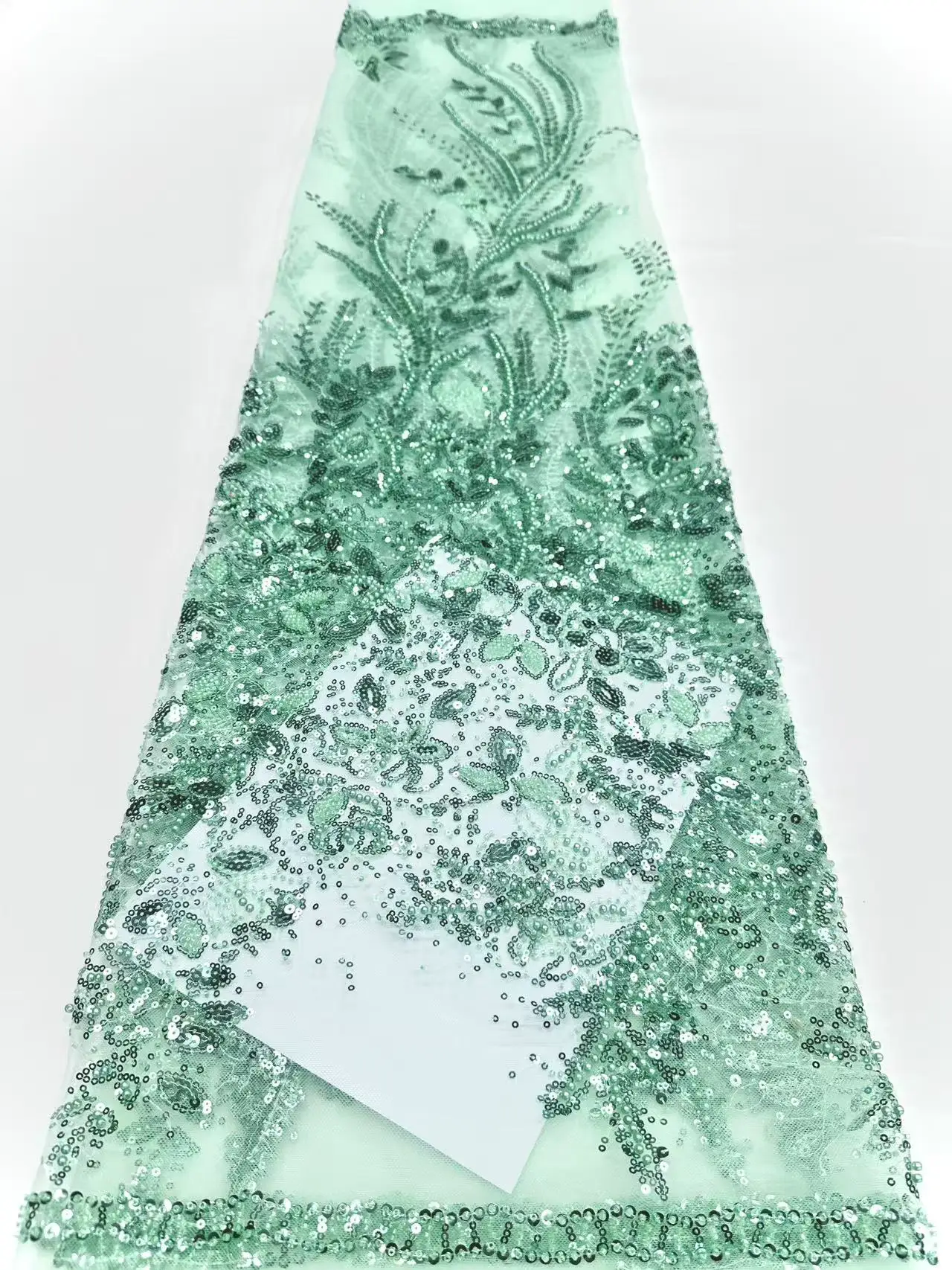 

African Fabric Lace High Quality 5 Yards 2025 In Green Sequin Lace Fabric French Tulle Lace Fabrics For Sewing WeddingA1197-1