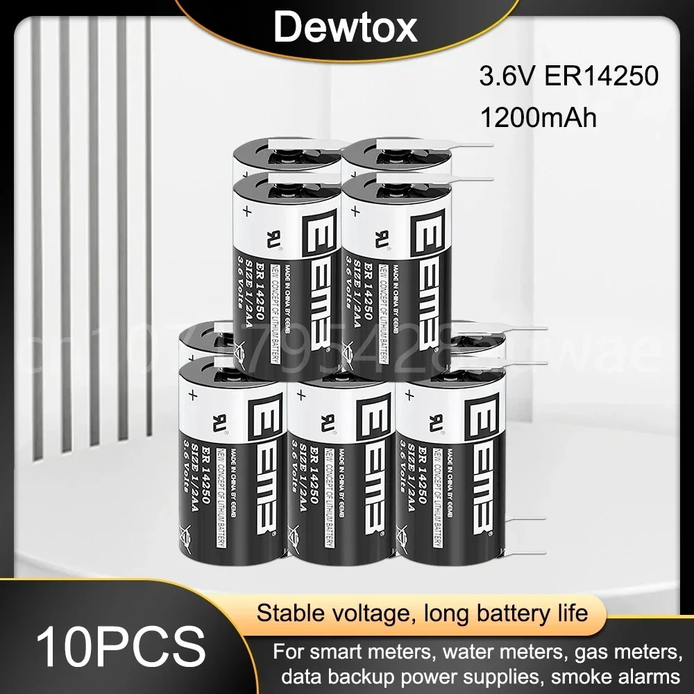 10PCS LS14250 14250 ER14250 1/2AA 3.6V Non-rechargeable Lithium Battery for PLC CNC Water Gas Meter Smoke Alarm Touch Screen