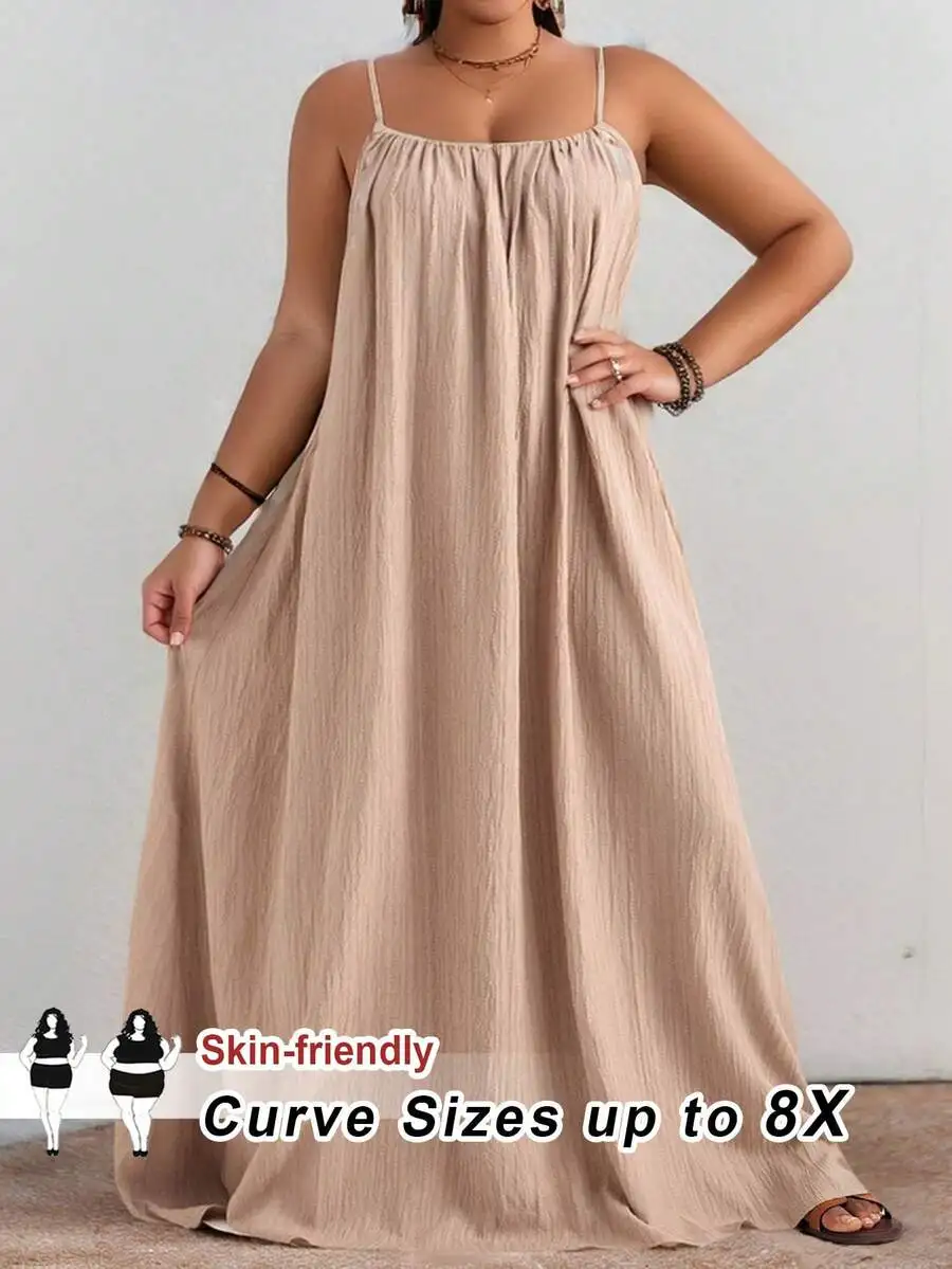 

Платье макси на бретельках с плиссировкой для женщин больших размеров - повседневное, для отпуска, для вечеринок