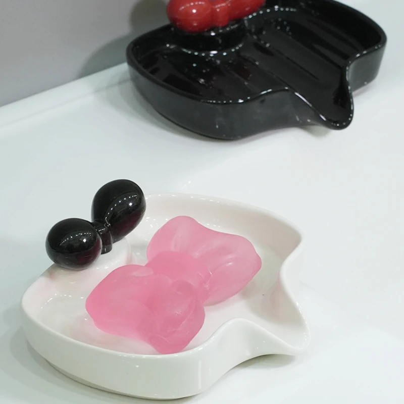 Ceramic Bow Soap Dish Bathroom Accessories Kitchen Toilet Soap Storage Box Home Decoration Toiletries Storage Tray  Soap Holder