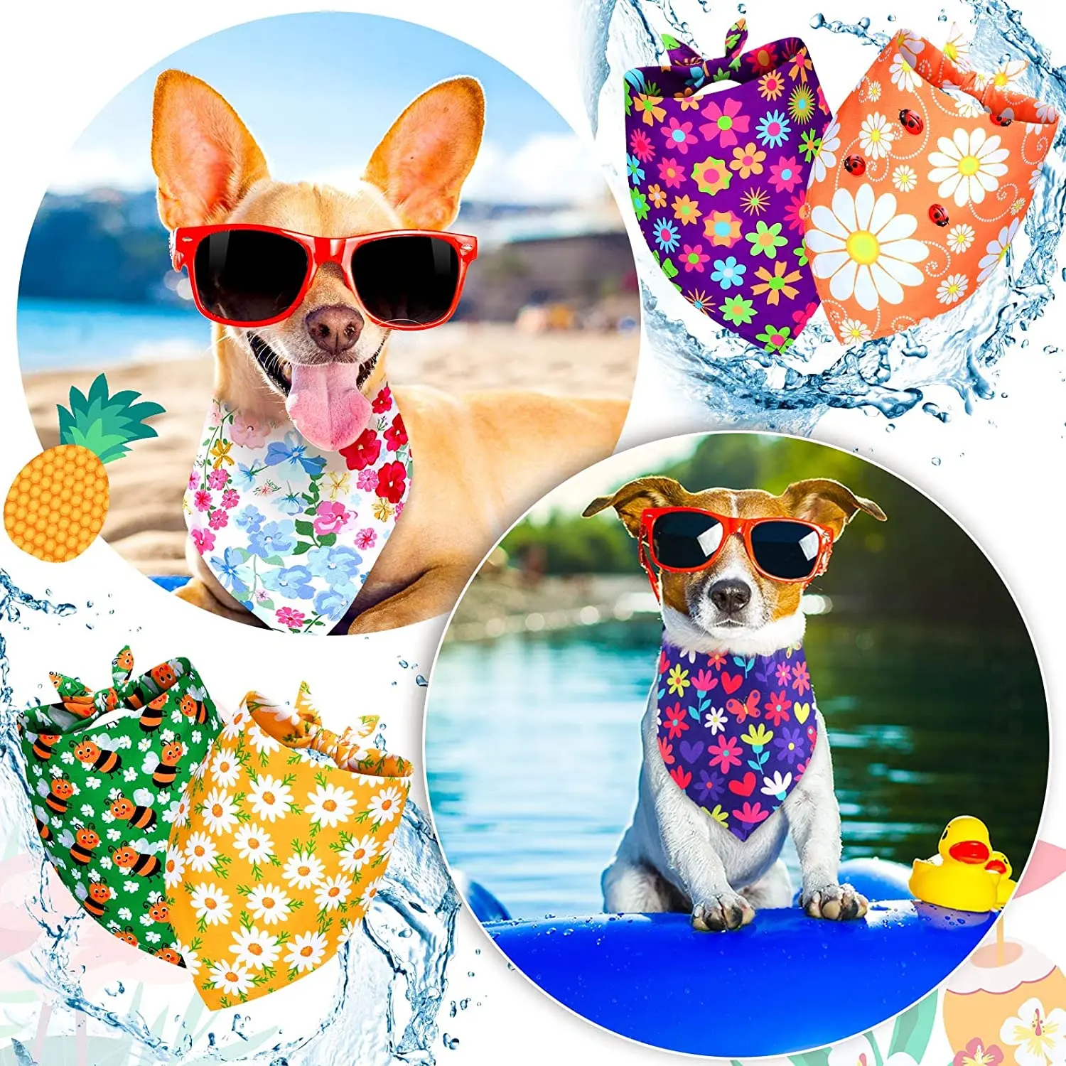 50Pack Flower Floral Dog Bandanas Spring Bee Polyester Triangle Dog Scarf  with Flower Patterns for Small Medium Large Dog Pet