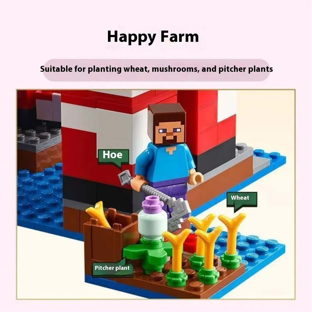 GSF 500Pcs Moo 버섯 집 건물 모델 DIY 내 미니 세계 게임 시리즈 빌딩 블록 세트, 어린이 크리스마스 장난감 선물