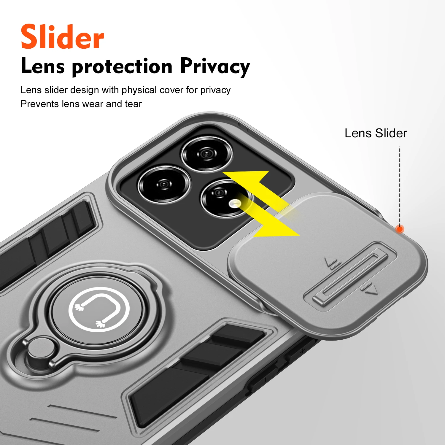 For ZTE Blade A56 Sliding Window Metal Finger Holder Case for ZTE Axon 60 Lite 60 Shockproof Armor Protect Cover