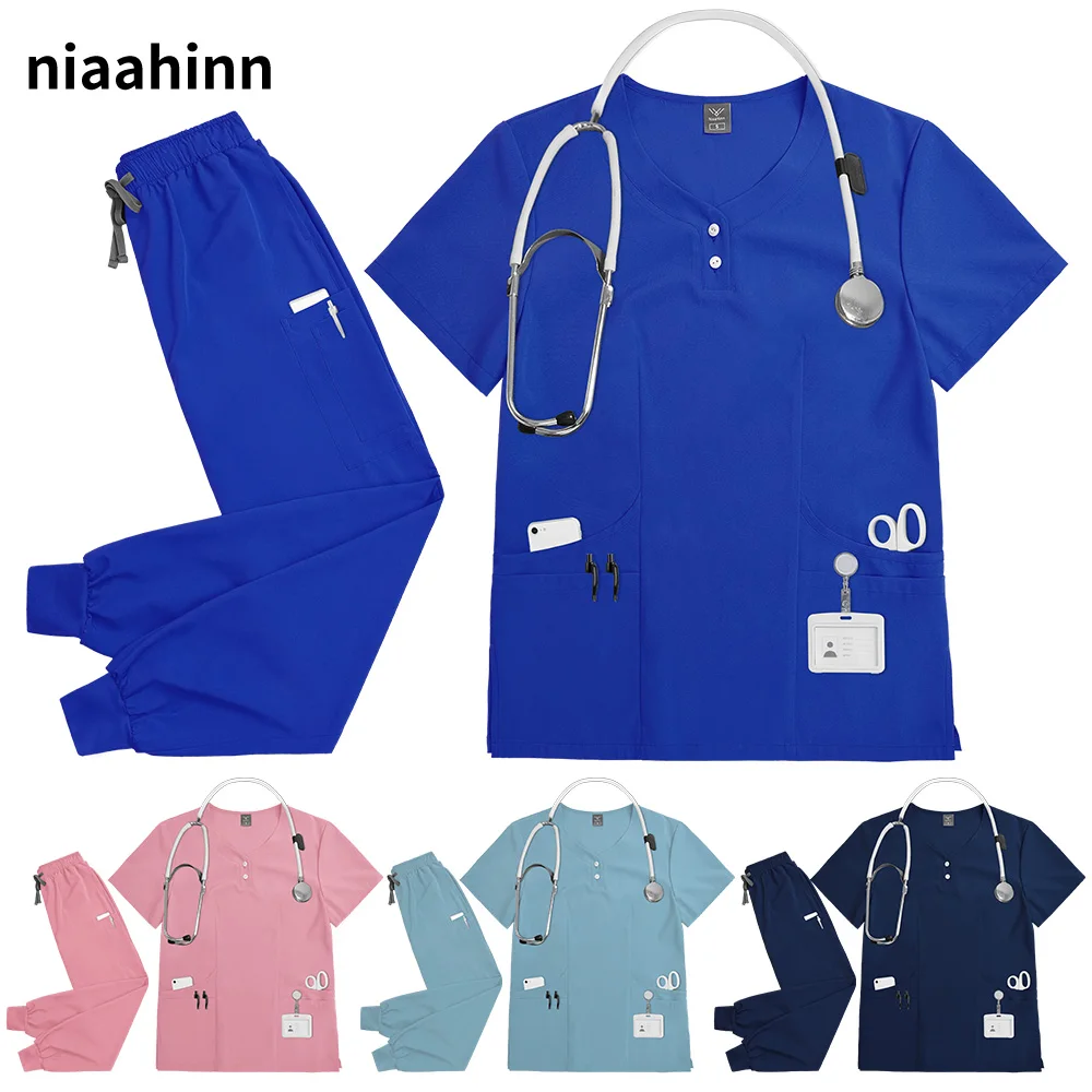 

Dental Nurse Suit Scrub Medical Accessories Hospital Nursing Clothes Scrub Uniforms Woman Breathable Pet Veterinary Surgical Set