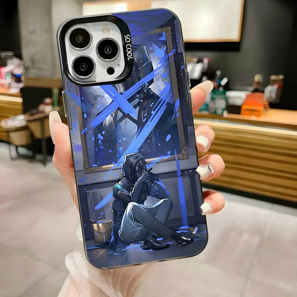 เคสโทรศัพท์ลายเกม Arknights สำหรับ iPhone 16,15,14,13,12,11,Pro,Max,Plus,Mini,XS,SE ป้องกันการตกกระแทก สีดำด้าน ขอบแข็ง