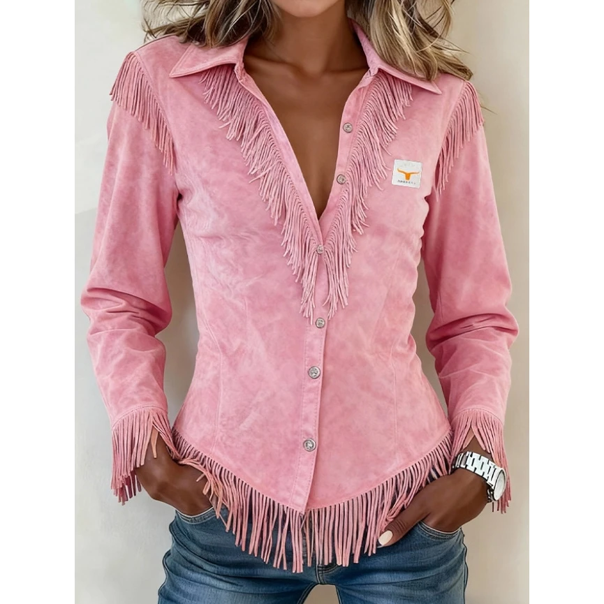 

Ковбойская рубашка Ele Western с длинными рукавами, замшевыми вставками и облегающим кроем, дизайн с элементами пэчворка для женщин и мужчин