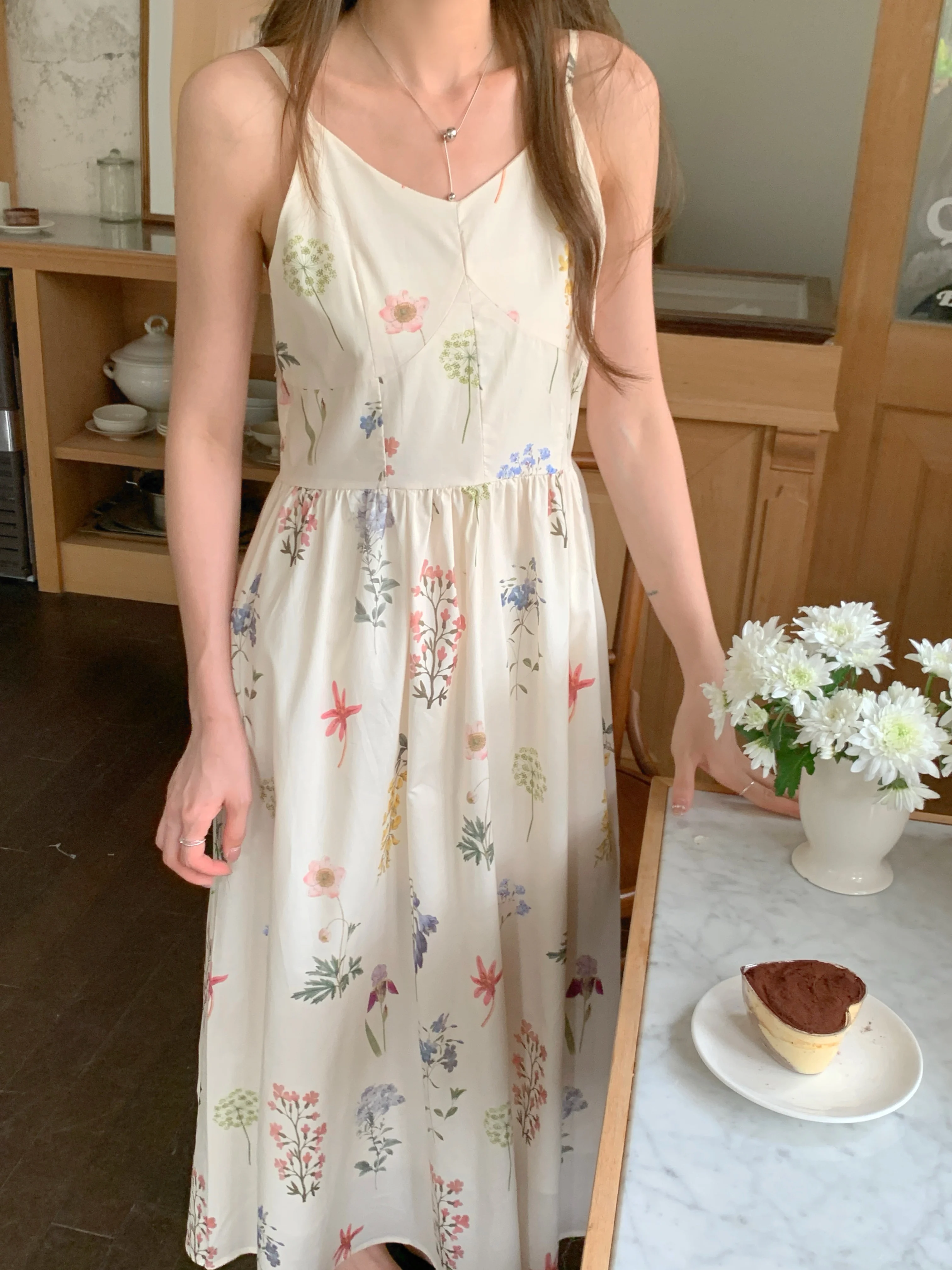 Vestido chalecos sin mangas con cuello en V para mujer, vestido con estampado Floral de flores, moda francesa, vestidos de mujer con volantes (hf3032)