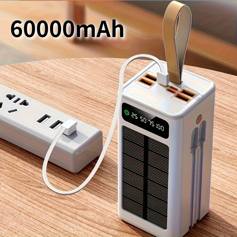 

Power Bank большой емкости на солнечной энергии 60000 мАч, портативный аккумулятор с несколькими выходными портами для использования на открытом воздухе, подходит для путешествий на открытом воздухе