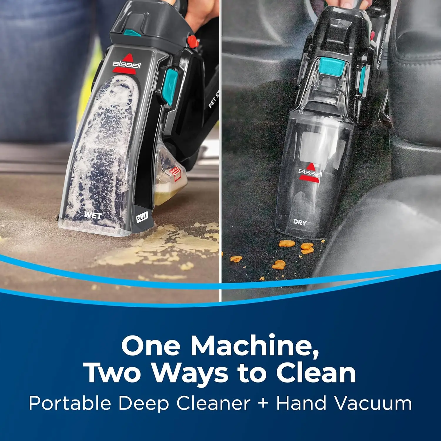 Stain Eraser Duo, 2-in-1 Cordless Portable Deep Cleaner and Hand Vacuum with PET PRO OXY Spot & Stain Formula, 3705, Black, Larg