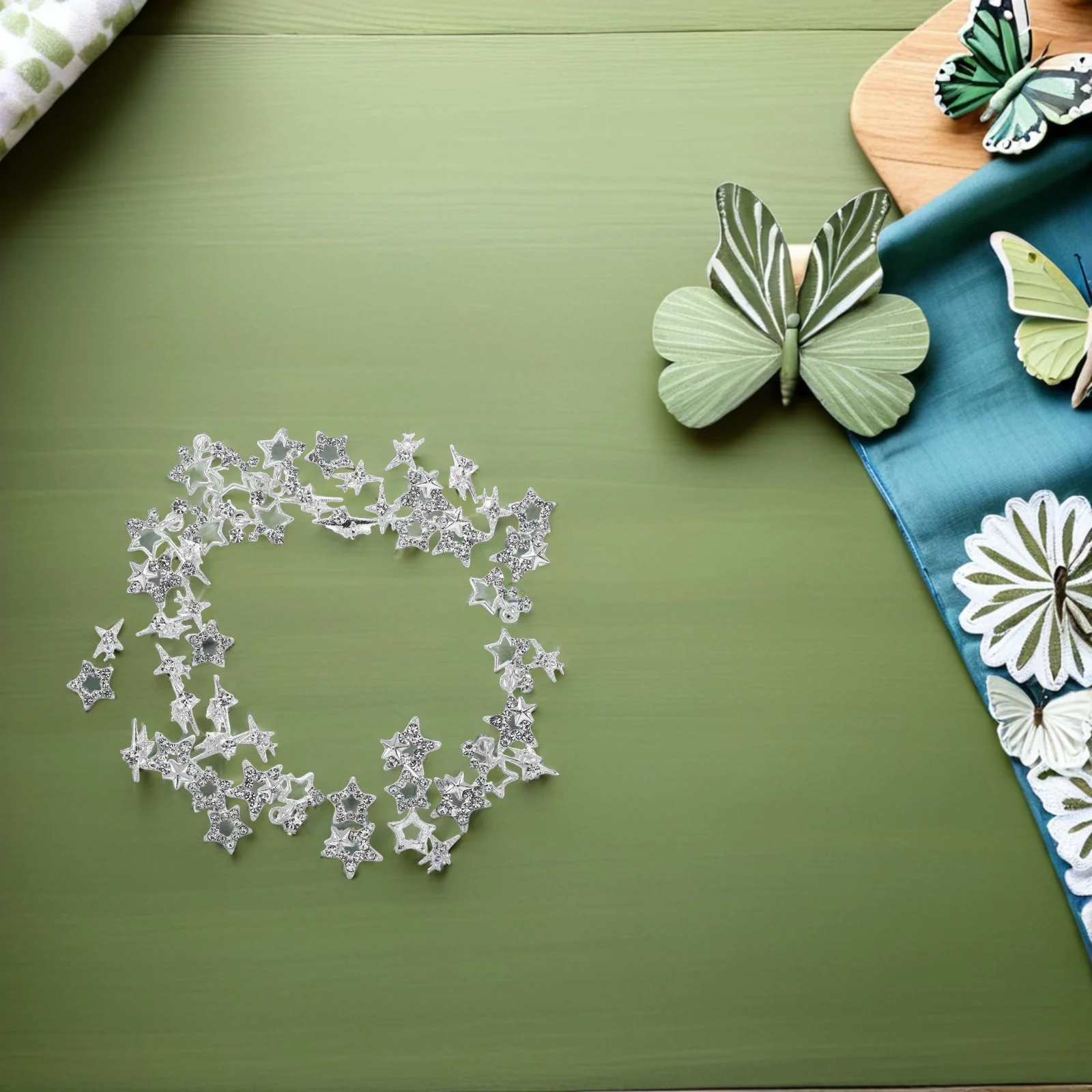 

50Pcs Silver Alloy Star Nail Charms Hollow Pentagram Metal Rhinestones for Acrylic Gel Nails Nail Art Decorations