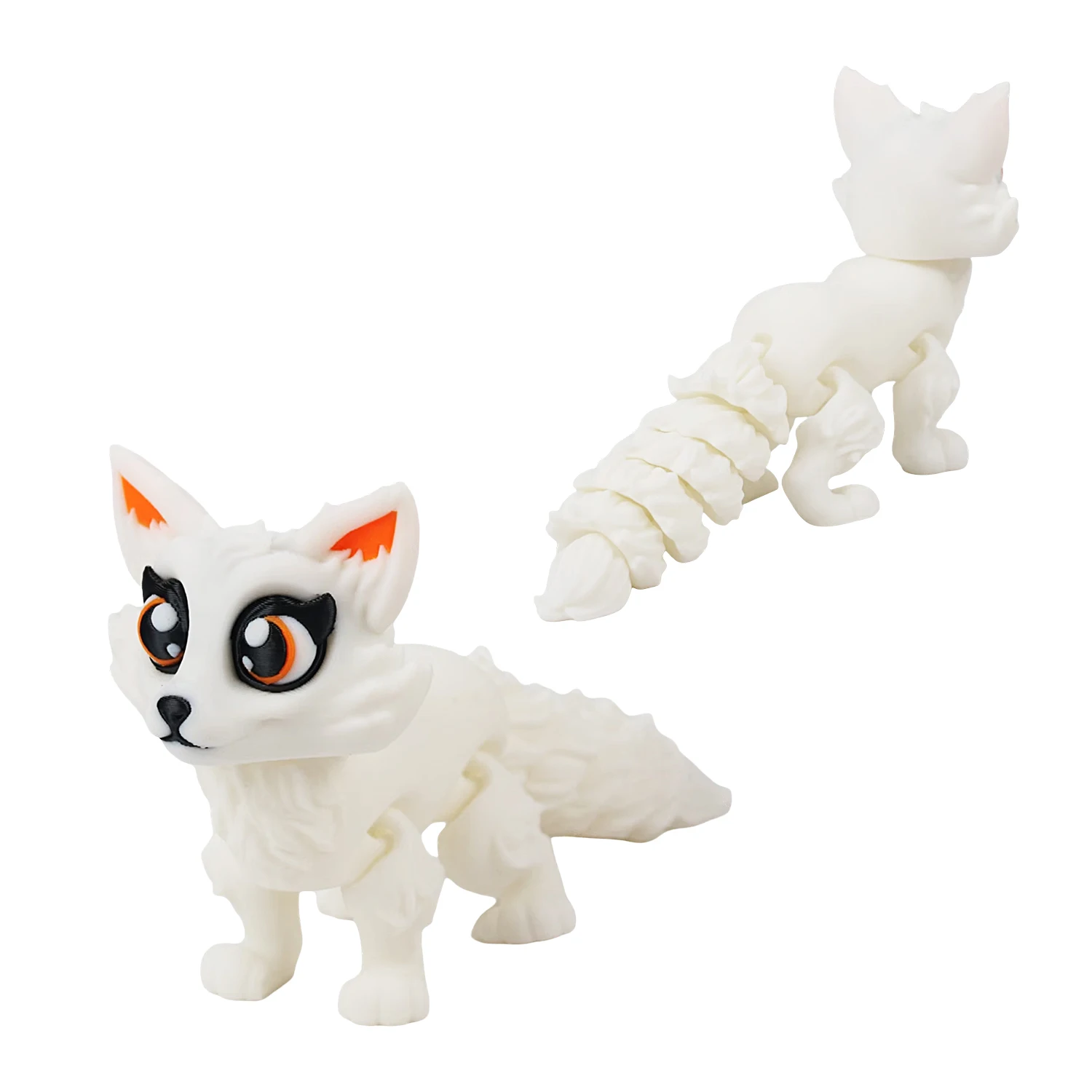 3D printed white Arctic fox, simulated animal model ornament small gift, multi-color printed toy,head removable,joints movable