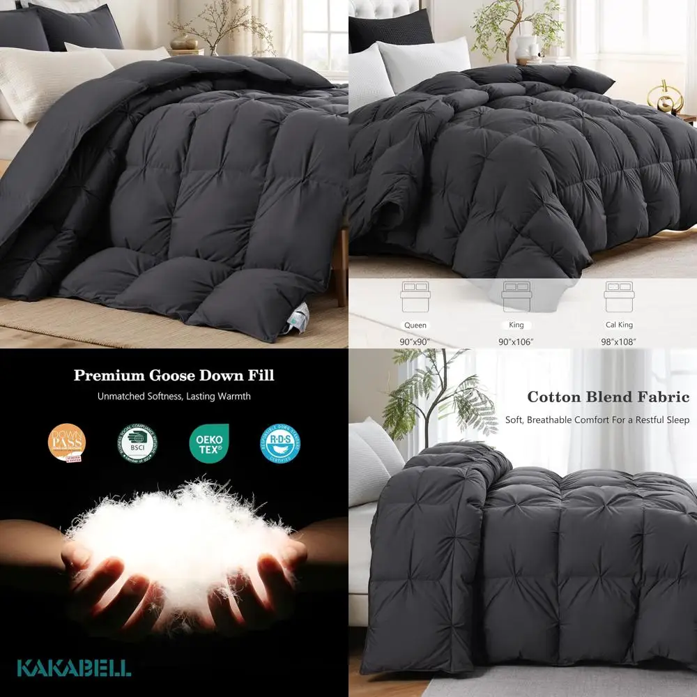 

Full/Queen Size Goose Down Feather Comforter - Breathable Grey Duvet Insert with Cotton Blend Fabric