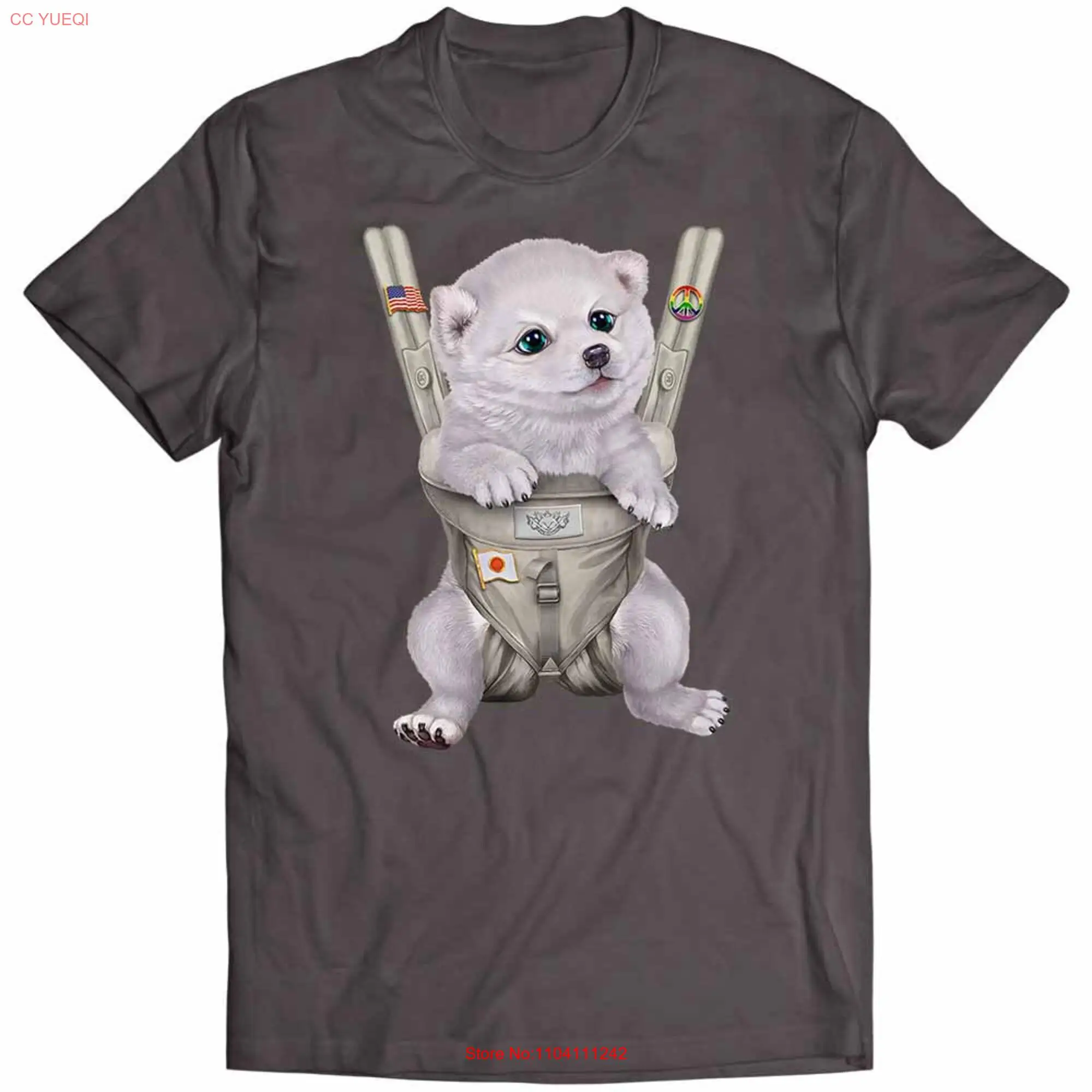 White Shiba Inu Dog in Baby Carrier  Boys and Girls Youth T Shirt PrintStarT long or short sleeves