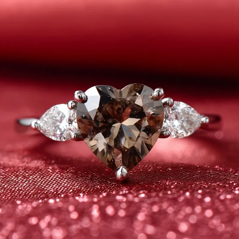 

SGARIT Trending 8mm Heart Tea Crystal Rings for Women 925 Sterling Silver Smoky Quartz Ring Anniversary Gift