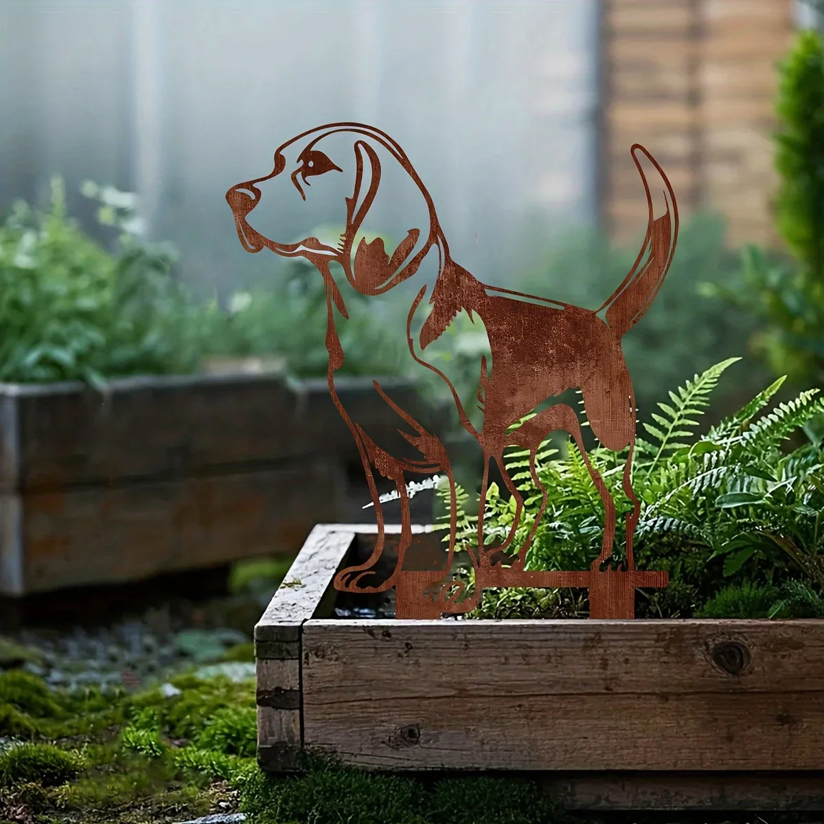 【2D Flat】Beagle Puppy Garden Stake - Rustic Metal Lawn Decor for Patio & Yard - Modern Durable Ground Spike