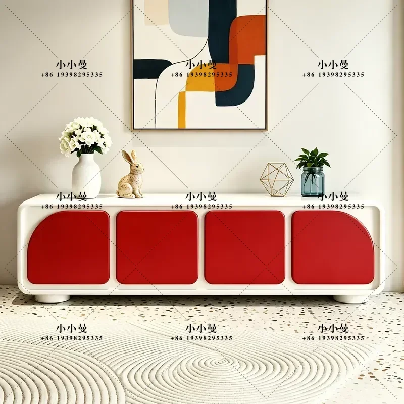 Modern Simple Cream Style TV Cabinet Living Room Audio Visual Console Low Floor Storage Unit Household Media Center Locker