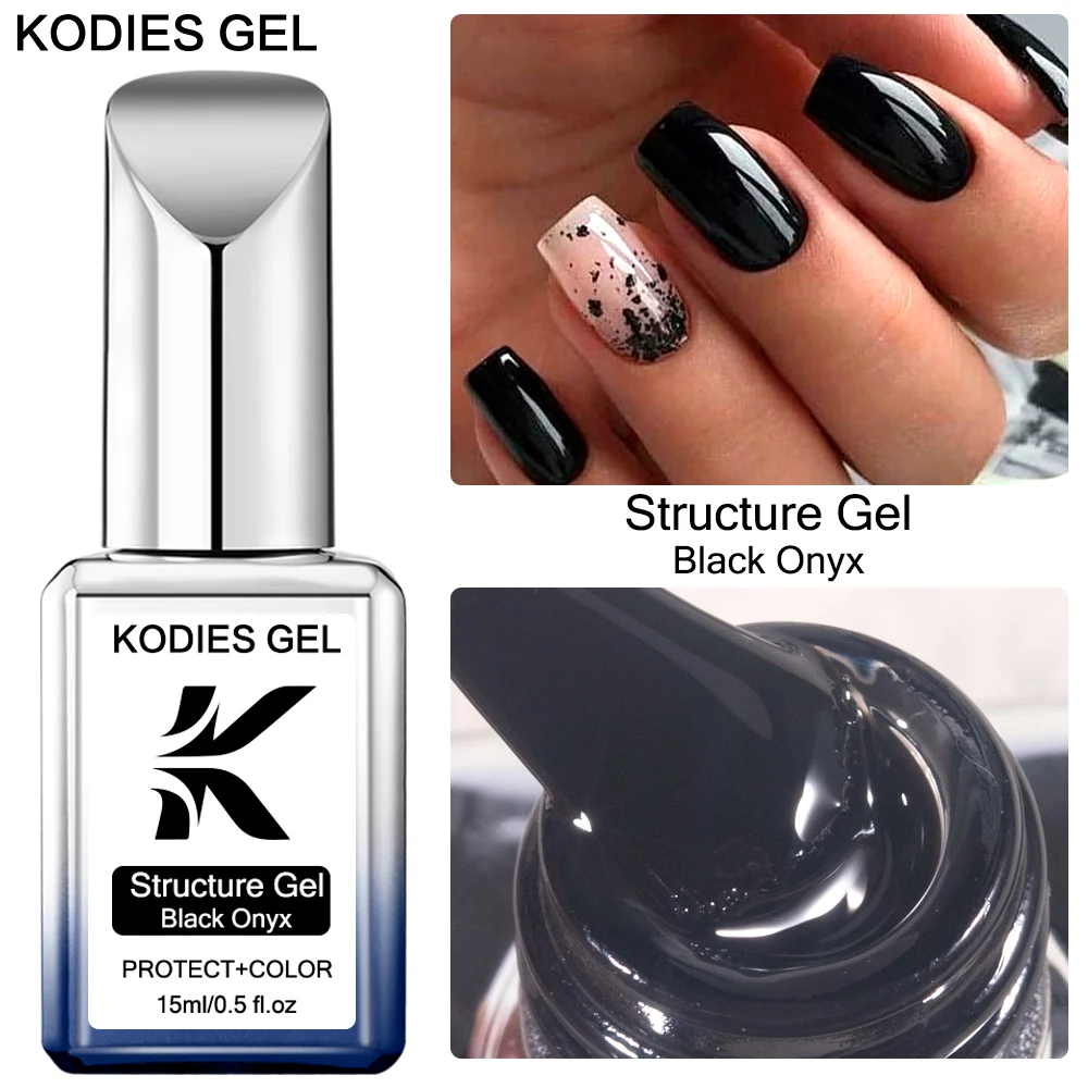 KODIES GEL Smalto per unghie gel base in gomma nera pura 15ML Semi permanente UV Neon Colore Soak Off Base Coat Top Coat per Nail Art