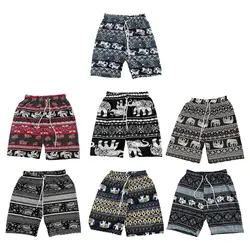 Summer Beach Shorts for Women Men Clothes Trendy Bohemian Drawstring Loose Boho Thailand Elephant Short Pants for Travel Walking