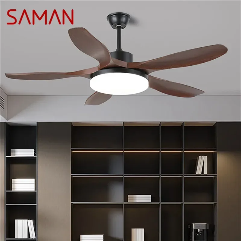 SAMAN Modern Fan Light Luxury Living Room Restaurant Bedroom Study LED Ceiling Fan Light Remote Electric Fan Light