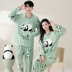 Autumn Cartoon Panda Women Men Pajama Couples Sleepwear Korean Pijamas Long Sleeve Coral Fleece pijamas de pareja hombre y mujer