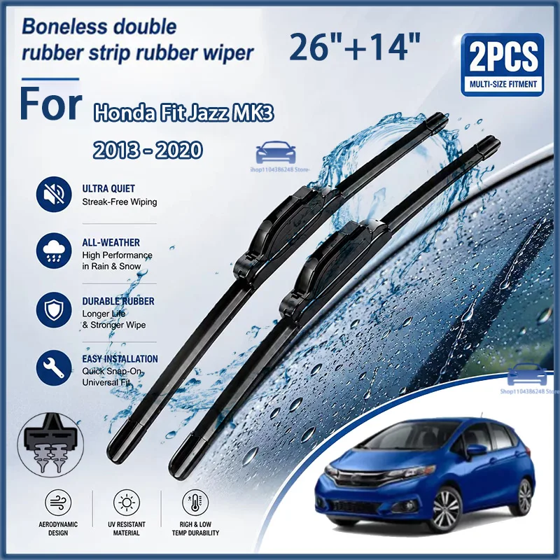 

Front Wiper Blades For Honda Fit Jazz MK3 2013 - 2020 Windshield Windscreen Clean Window Rain Brushes 26"+14" Modification parts