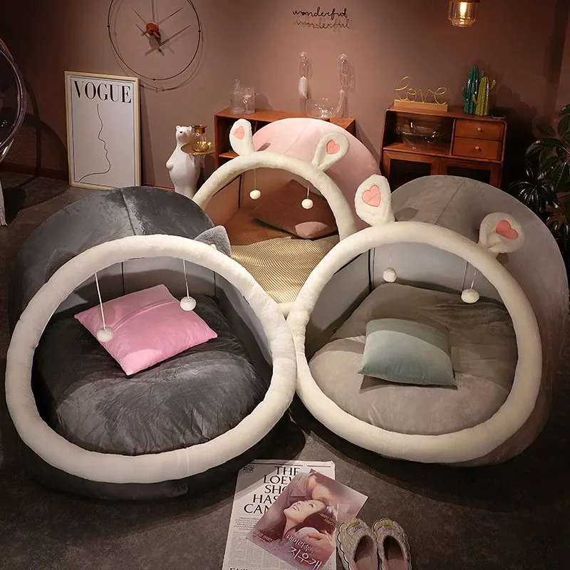 

Cute oversized adult and children plush tent cat nest cozy house warm and lazy sofa on the ground increased comfort