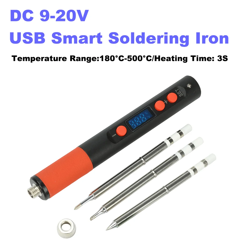 

Портативный умный паяльник 65 Вт PD/QC с быстрой зарядкой 180-500 градусов Цельсия, контроль температуры с быстрым 6-секундным нагревом