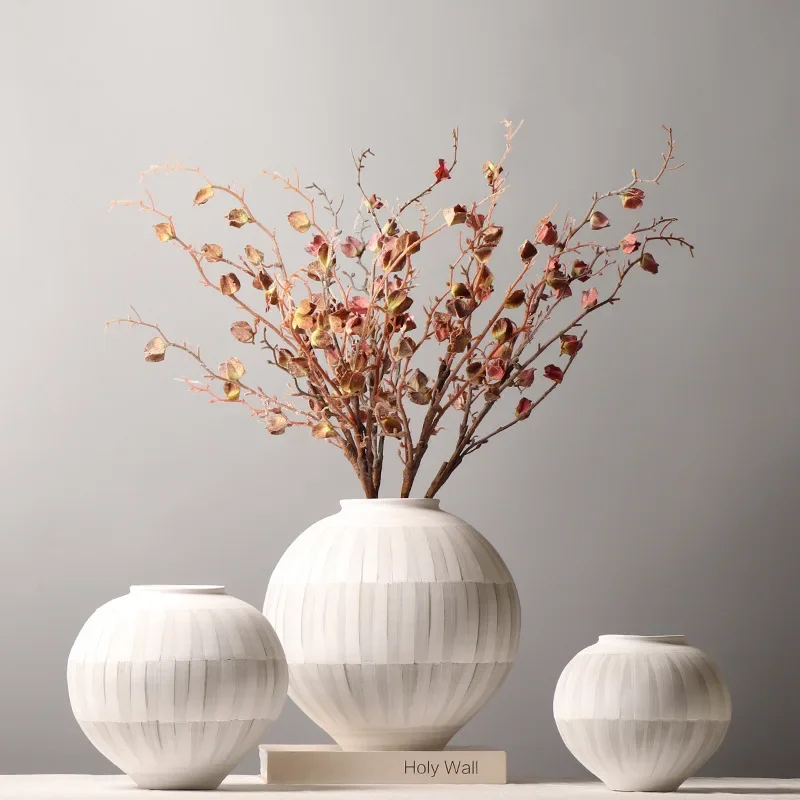 White Earthenware Pot Ceramic Vase Coarse Earthenware Flower Vase Ceramic Handicraft Floral Arrangement Accessories Vases