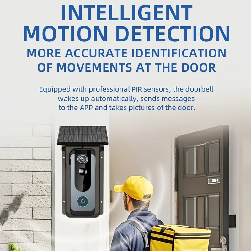 Tuya Smart Wireless Zwei-Wege-Gegensprechanlage Video-Türklingel mit schwarzer Solar-Regenschutz, wasserdichte HD Smart Home Intercom Video-Klingel
