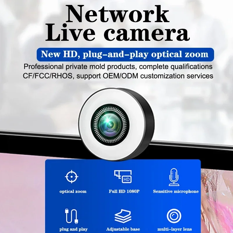 

YP Equipped with Video Shooting, Microphone, Full HD Network Camera 4K/2K/1080P Mini Camera USB Live Streaming YoutubePC Laptop