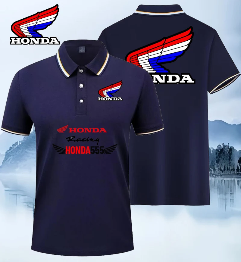 هوندا 2025 صيف جديد للجنسين رياضة الجري عادية المشي العلامة التجارية المطبوعة زوجين طوق 3-زر قميص بولو إندورو موتو