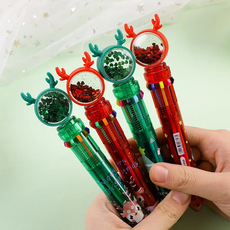 

24PCS Christmas Sequins, Ten-color Ballpoint Pen, Creative Sequins, Press Hand Account, Color Oil Pen, Christmas Gift