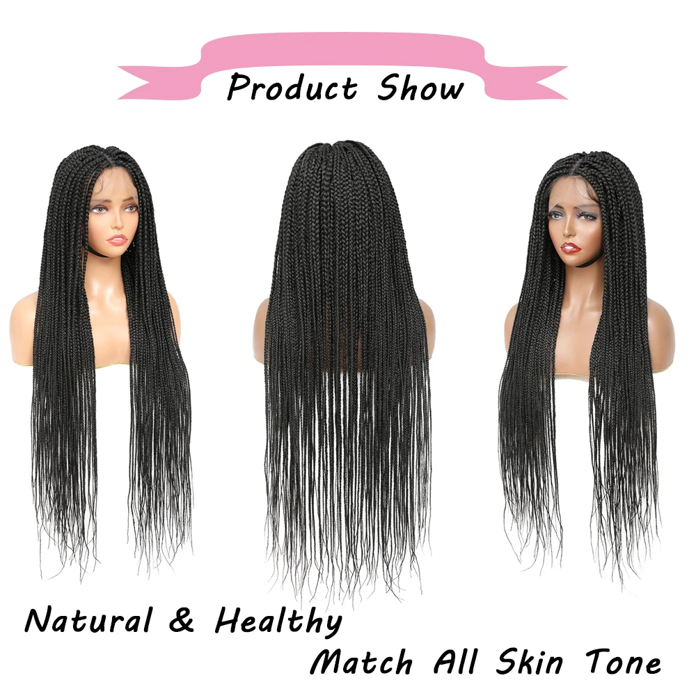 SOKU Full Lace Wig Synthetic Box Braided Lace Wigs Black Color 32 Inches Long Dreadlocks Crochet Hair Daily Use for Black Women