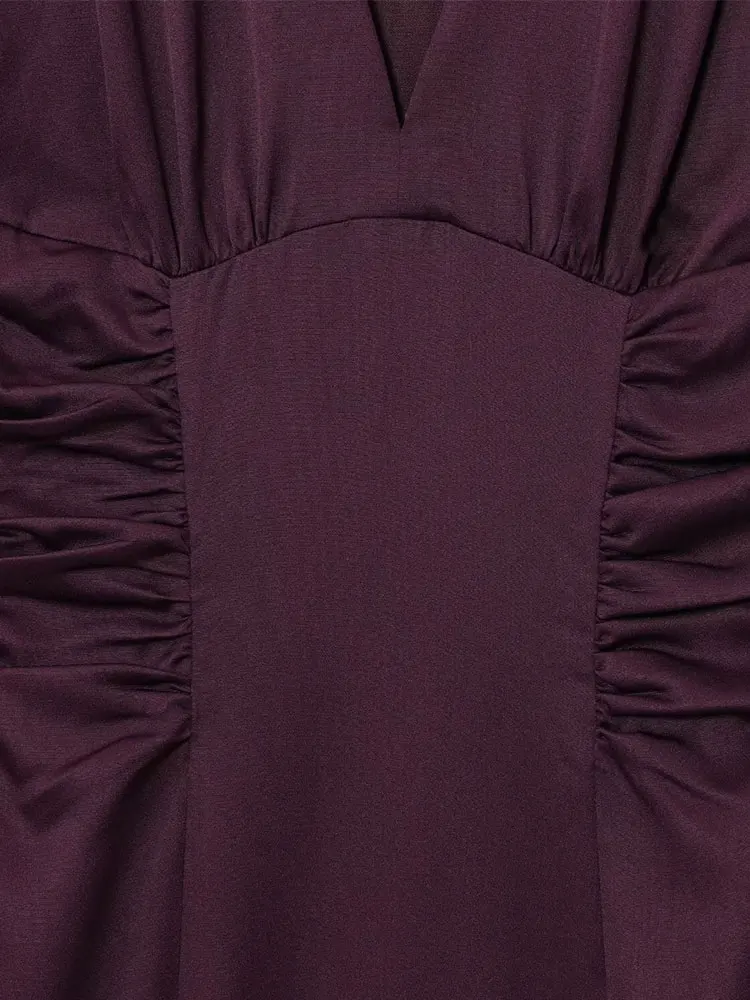 NLZGMSJ Casual Chic mujer Cami vestido sólido con cuello en V cremallera pliegues sin mangas Vestidos largos moda 2025 otoño vestido plisado