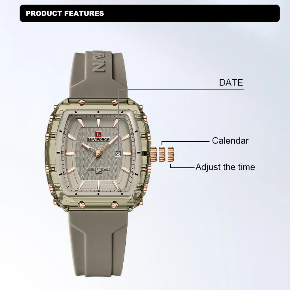 NAVIFORCE Ladies Wristwatches Fashion Comfortable Silicone Strap Date Women's Watches Quality Waterproof Female Luminous Clock