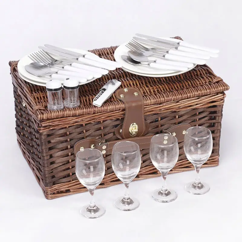 

Hand-Made Wicker Bike 2 Person Use Picnic Basket With Cutlery Set
