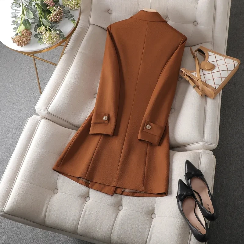 Autumn Winter Jacket Women Long Blazer Khaki Coffee Black Office Ladies Formal Jacket Business Work Wear Coat Female Outerwear