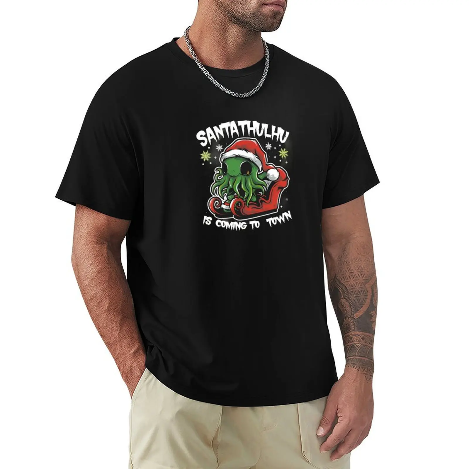

Cute Santa Claus Cthulhu T-Shirt Casual Fashion Short Sleeve Cotton T-Shirt
