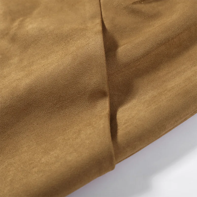Kunstleder-Patchwork-Wildleder-Taillenbetonte Lange Mäntel für Damen, Street-Style, Reverskragen, Vollarm, Paneelierte Schlanke Jacken, Schicke Damen-Oberbekleidung – Detail 8