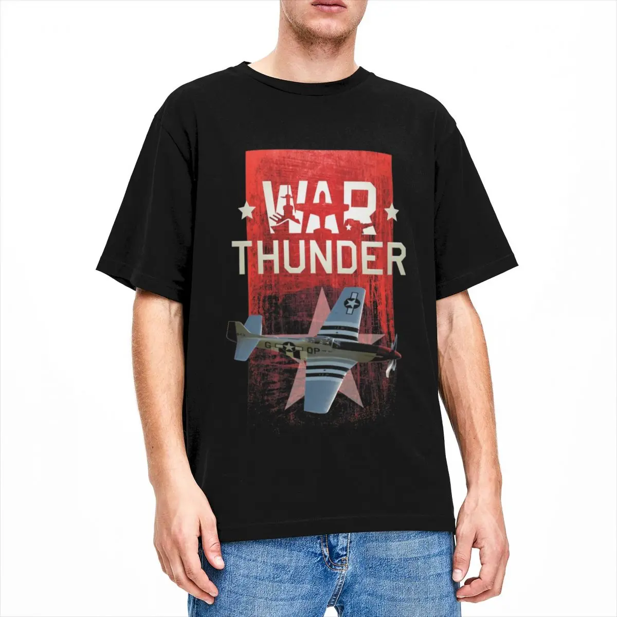 War Thunder Game Airplane Shirt Merch Men Women Cotton Vintage Round Neck Tee Shirt Short Sleeve Tops Printed