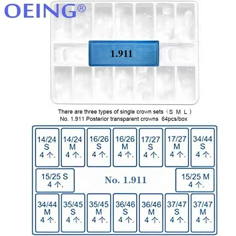 64pcs/Box Dental Transparent Crowns Adult Kids Dentist Kit 1.910/1.912  Temporary Preformed Posterior Pre-crown Matrices Matrix