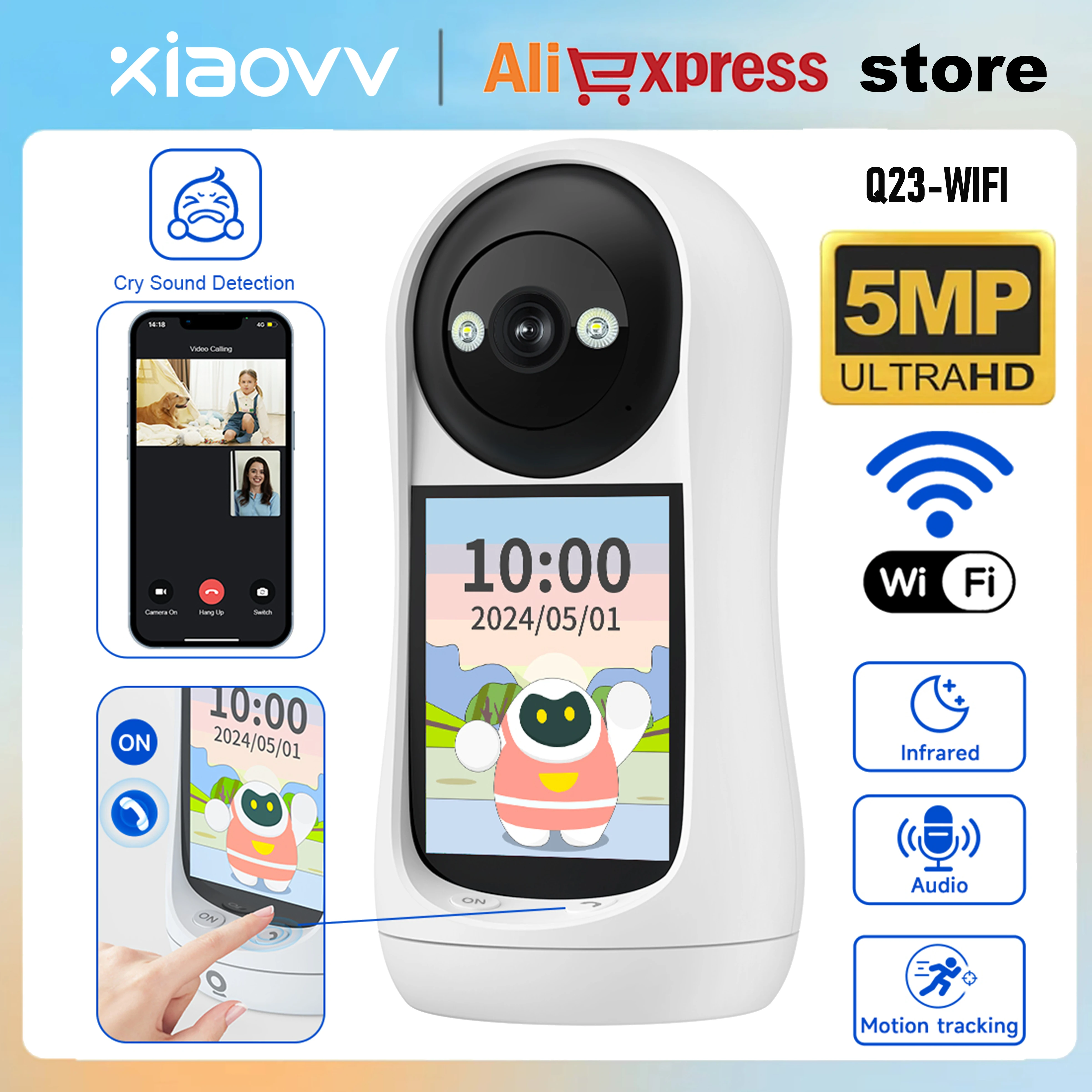 4MP 2K PTZ Wifi Camera Indoor For Baby Monitor Cry Detection One-Click Video Call Surveillance Camera Home Security Protection