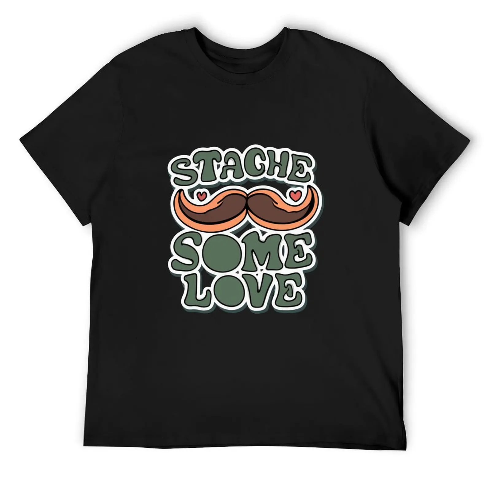 Quirky 'Stache Some Love' Cartoon Mustache Design T-Shirt vintage clothes vintage graphic tee sweat shirts, men