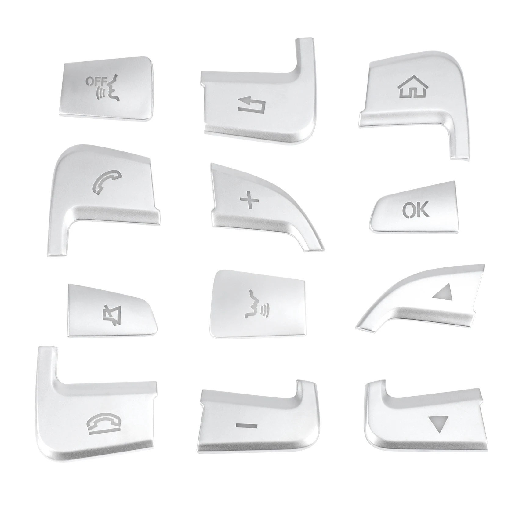 12Pcs Car Styling Steering Wheel Button Covers Trim Stickers For Mercedes Benz GLC X253 2015 2016 & C Class W205 2014 2015 Silve
