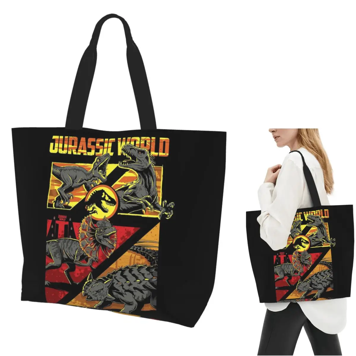 

Сумка-тоут для покупок «Мир Юрского периода», холщовая сумка на плечо большой вместимости, продуктовая сумка для покупок для женщин