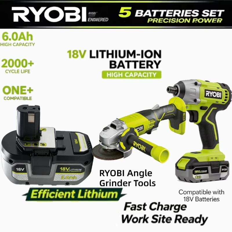 RYOBI P108 18V 8Ah Battery, Compatible with P203 P204 RB18L50 RB18L20 ONE+ Series Cordless Power Tools High Capacity Battery